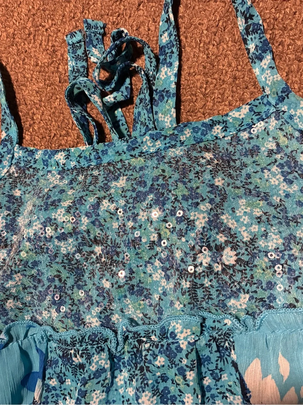 Justice brand girl's dress features a sequined bodice and a floral skirt. Size10